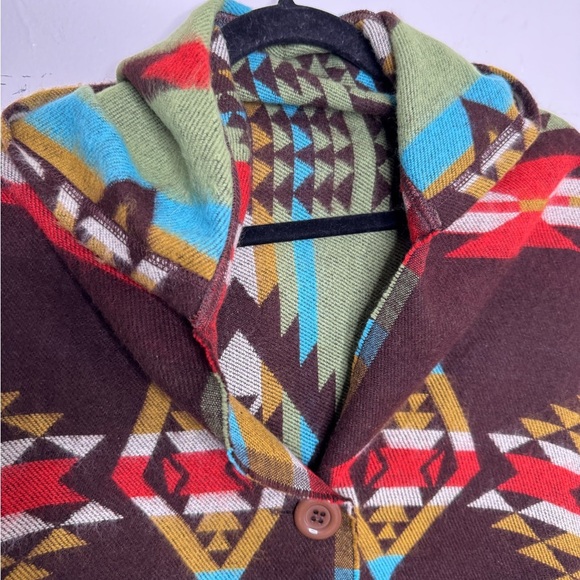 Womens woven Aztec hooded one sized fits most fringe hem poncho costal western - Picture 5 of 9